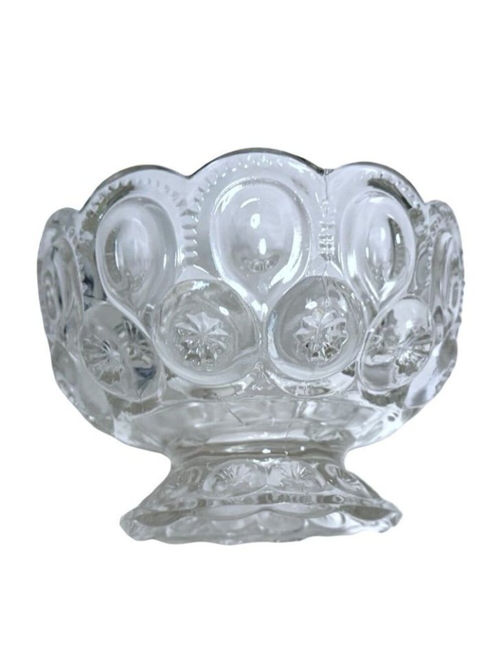 Moon And Stars Clear Glass Footed Compote Bowl Scalloped Edge
